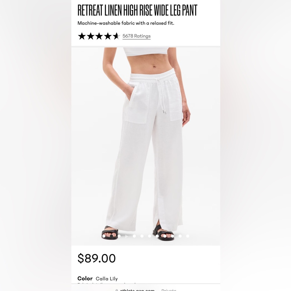 Athleta RETREAT LINEN HIGH RISE WIDE LEG PANT in Calla Lily (White)